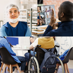 Collage depicting various types of disabilities to consider when designing systems. 